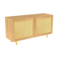 **Buffet en bois clair avec portes en cannage et pieds dorés**