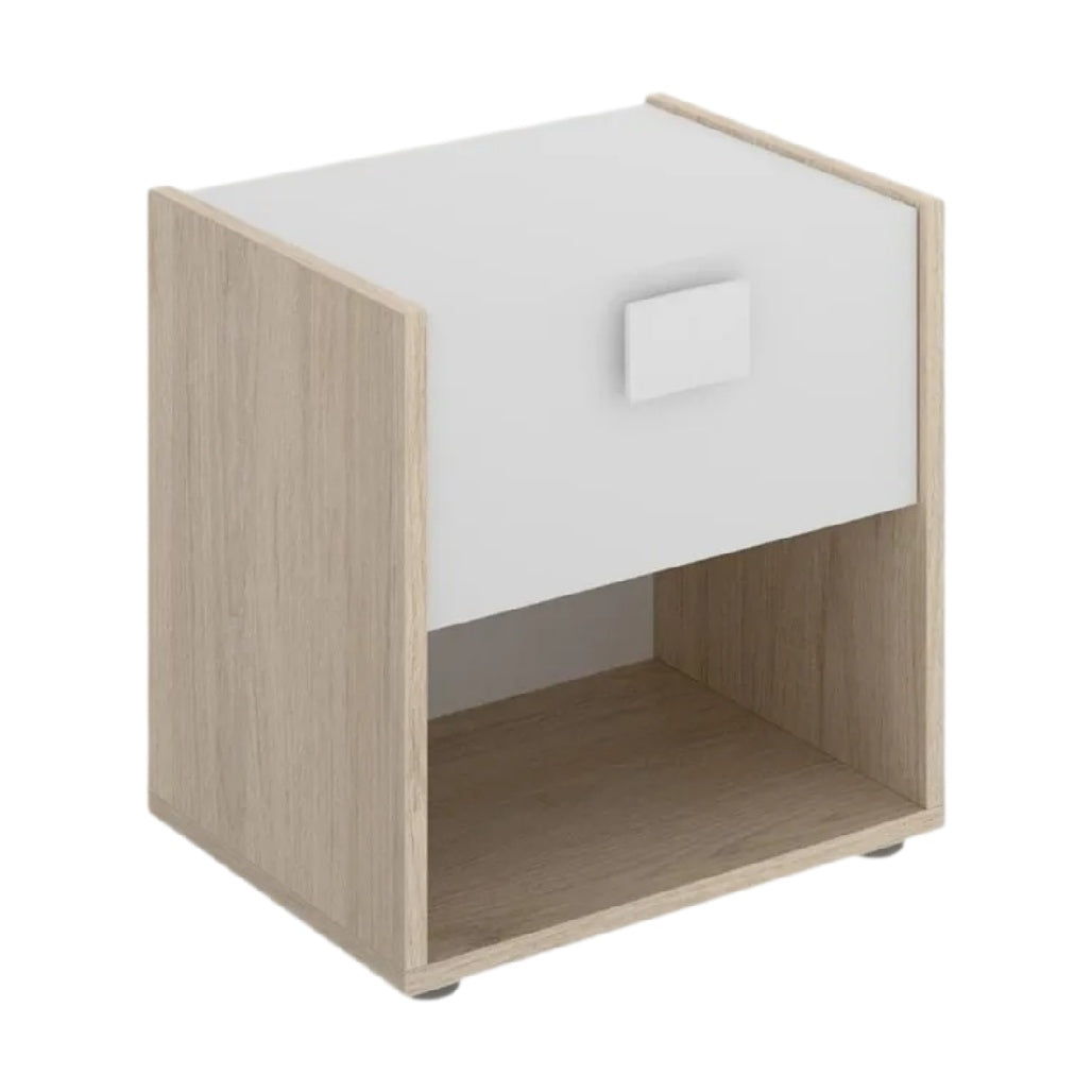 **Table de chevet moderne en bois avec tiroir blanc**