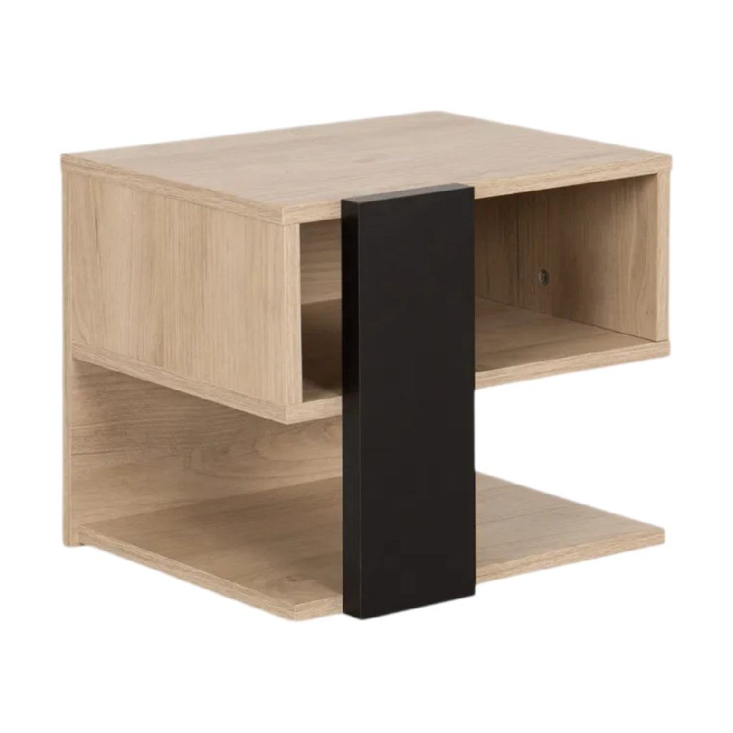 **Table de nuit en bois avec étagère et caisson de rangement**